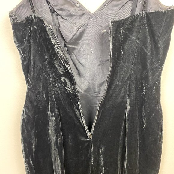 Roberta Evening Gown 13/14 Black Velvet Lace Sheath V-Neck Long‎ Slit Vintage - Picture 8 of 11